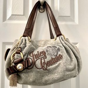 Juicy Couture Gray crushed velvet shoulder bag